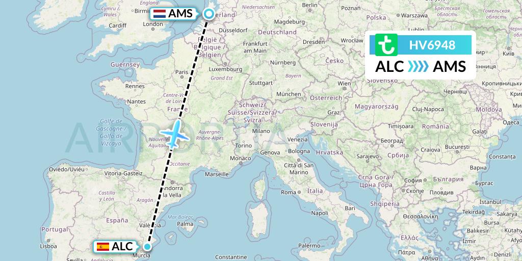HV6948 Transavia Flight Map: Alicante to Amsterdam