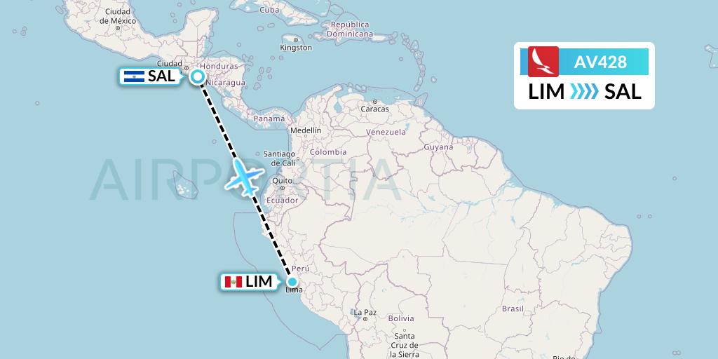 AV428 Avianca Flight Map: Lima to San Salvador