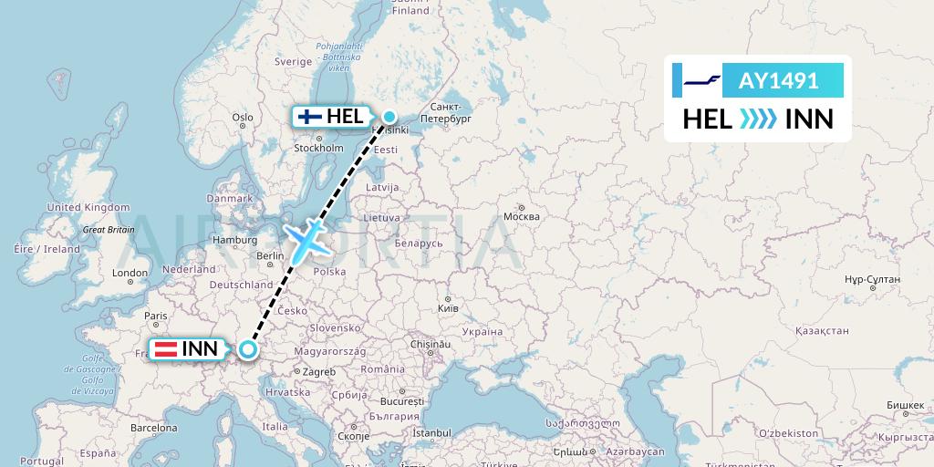 AY1491 Finnair Flight Map: Helsinki to Innsbruck