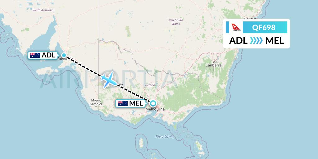 QF698 Qantas Flight Map: Adelaide to Melbourne