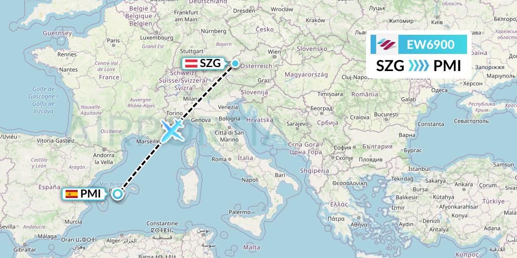 EW6900 Eurowings Flight Map: Salzburg to Palma de Mallorca