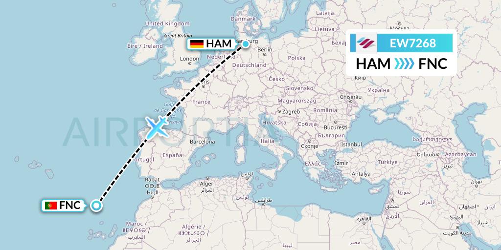 EW7268 Eurowings Flight Map: Hamburg to Funchal