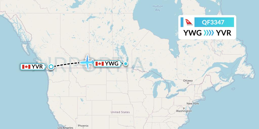 QF3347 Qantas Flight Map: Winnipeg to Vancouver