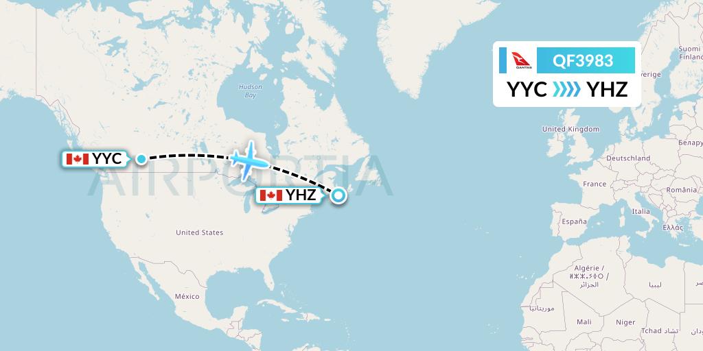 QF3983 Qantas Flight Map: Calgary to Halifax