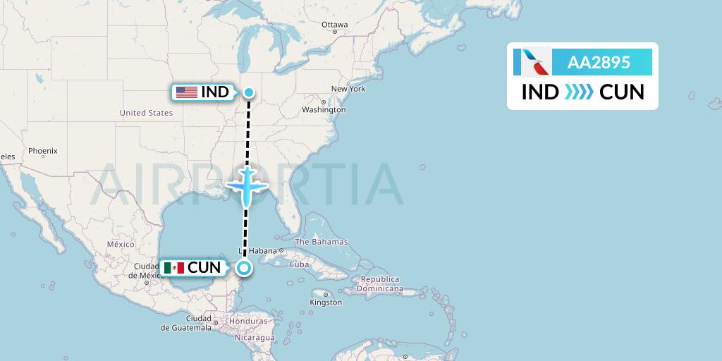 AA2895 American Airlines Flight Map: Indianapolis to Cancun