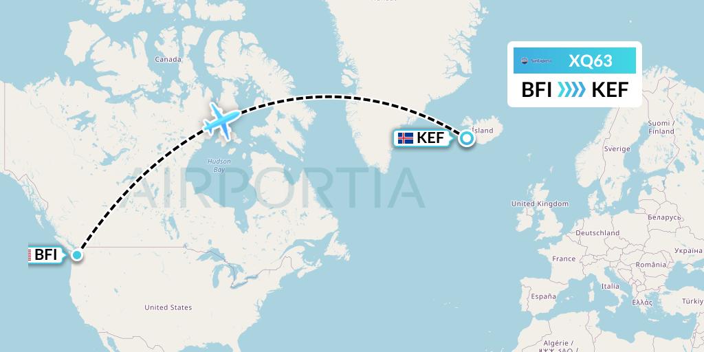 XQ63 SunExpress Flight Map: Seattle to Reykjavik