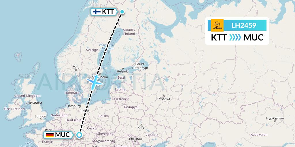 LH2459 Lufthansa Flight Map: Kittila to Munich