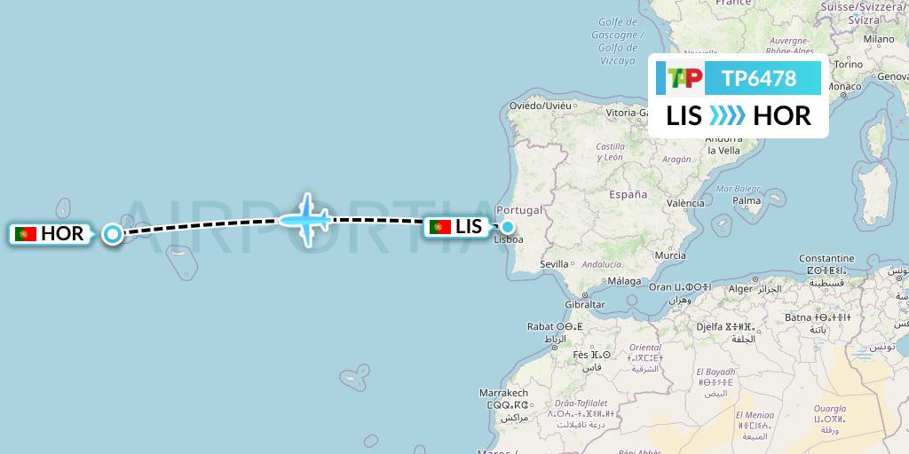 TP6478 TAP Portugal Flight Map: Lisbon to Horta