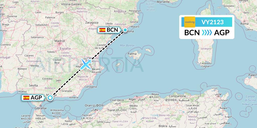 VY2123 Vueling Flight Map: Barcelona to Malaga