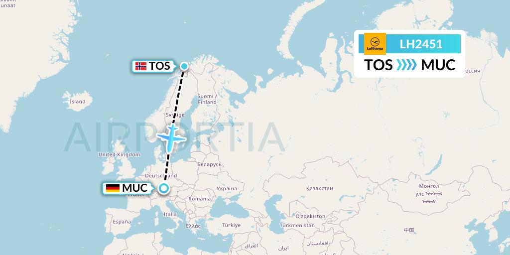 LH2451 Lufthansa Flight Map: Tromso to Munich