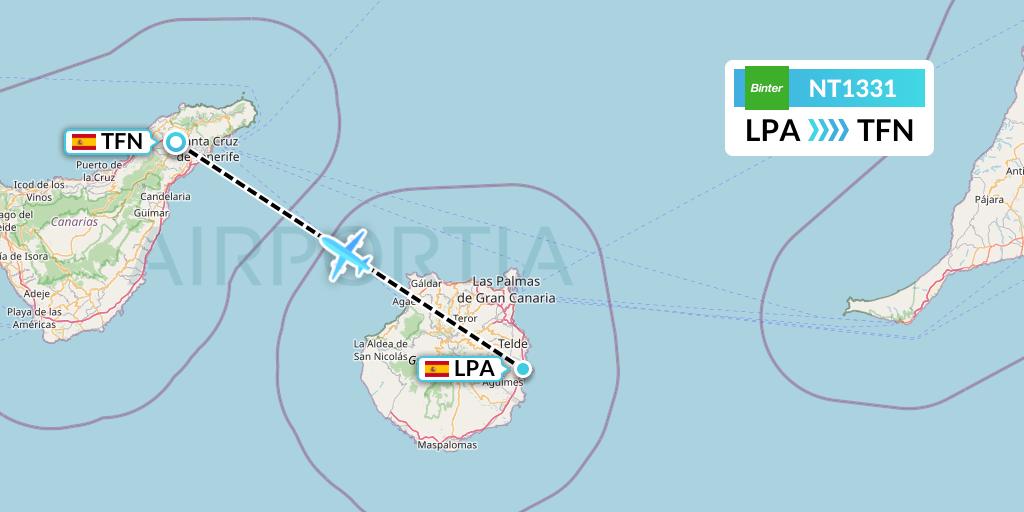 NT1331 Binter Canarias Flight Map: Las Palmas to Tenerife