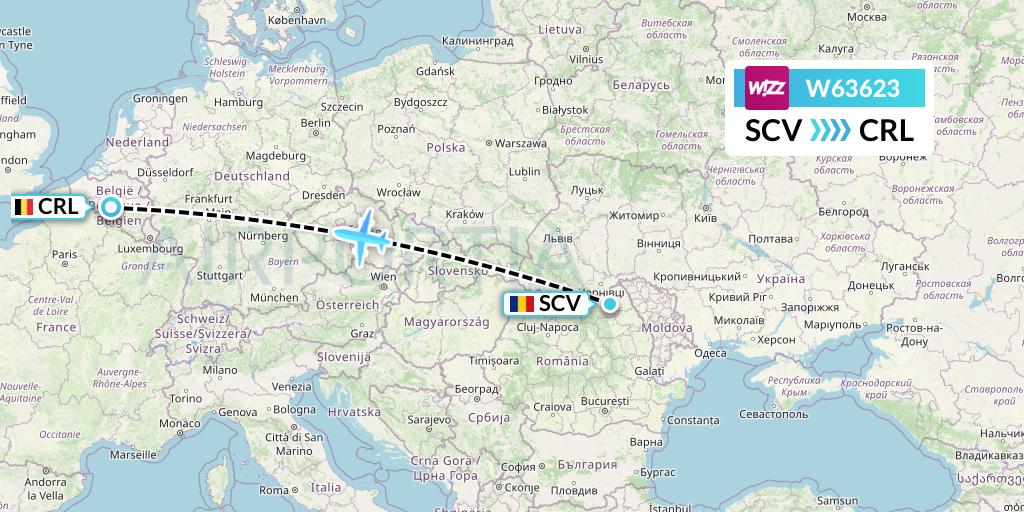 W63623 Wizz Air Flight Map: Suceava to Brussels