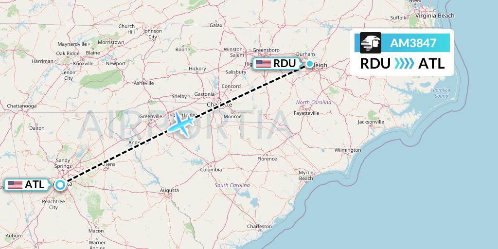 AM3847 Aeromexico Flight Map: Raleigh-Durham to Atlanta