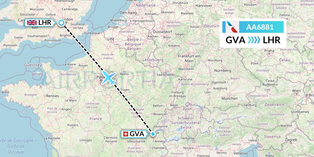 AA6881 American Airlines Flight Map: Geneva to London