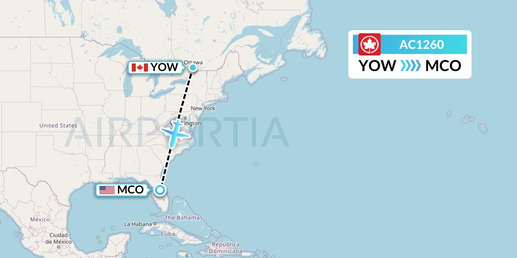 AC1260 Air Canada Flight Map: Ottawa to Orlando