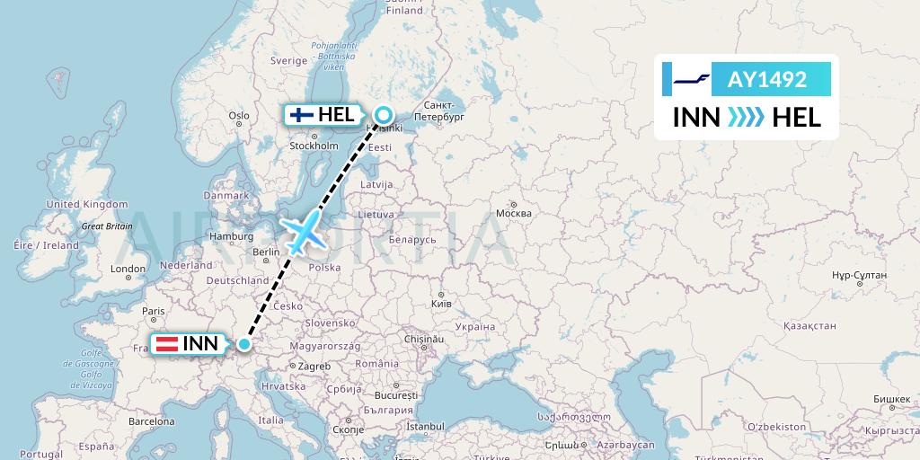 AY1492 Finnair Flight Map: Innsbruck to Helsinki
