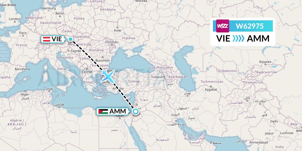 W62975 Wizz Air Flight Map: Vienna to Amman