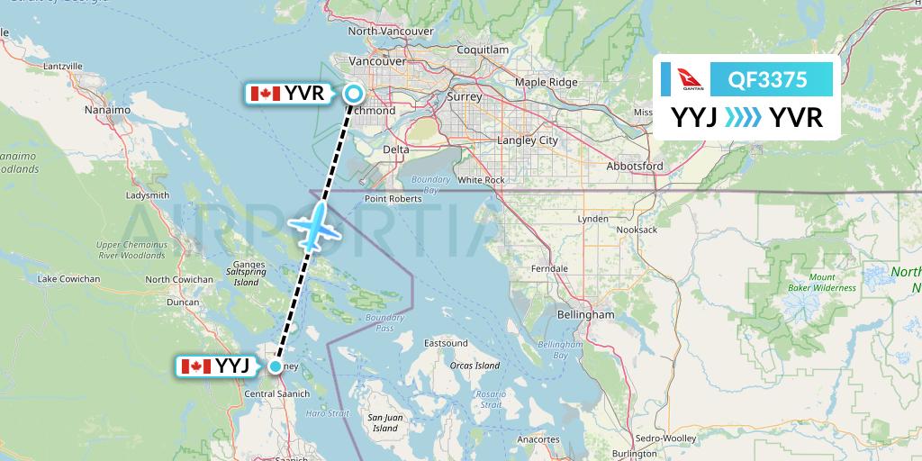 QF3375 Qantas Flight Map: Victoria to Vancouver