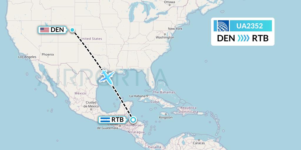 UA2352 United Airlines Flight Map: Denver to Roatan