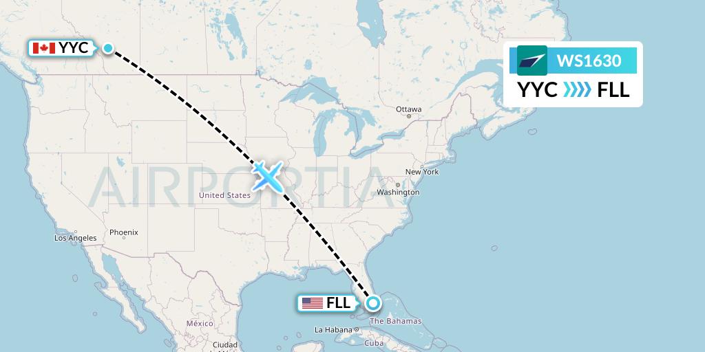 WS1630 WestJet Flight Map: Calgary to Fort Lauderdale