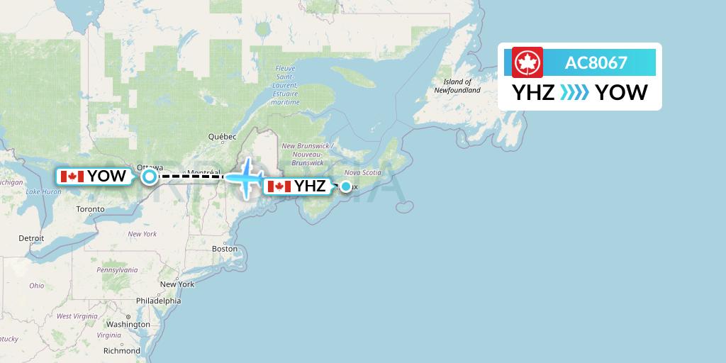 AC8067 Air Canada Flight Map: Halifax to Ottawa