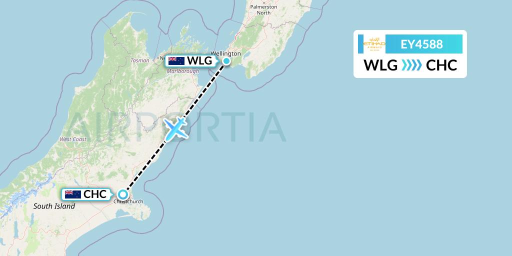 EY4588 Etihad Airways Flight Map: Wellington to Christchurch