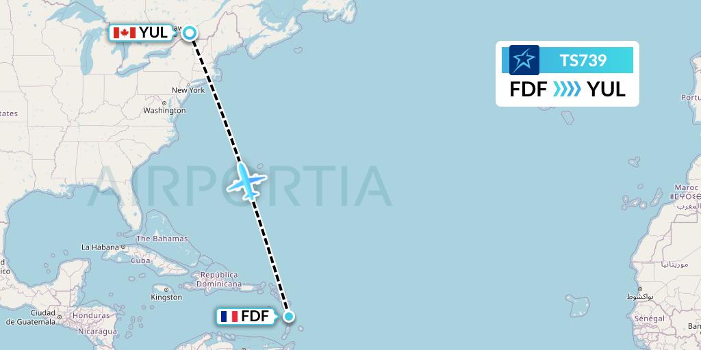 TS739 Air Transat Flight Map: Fort-de-France to Montreal