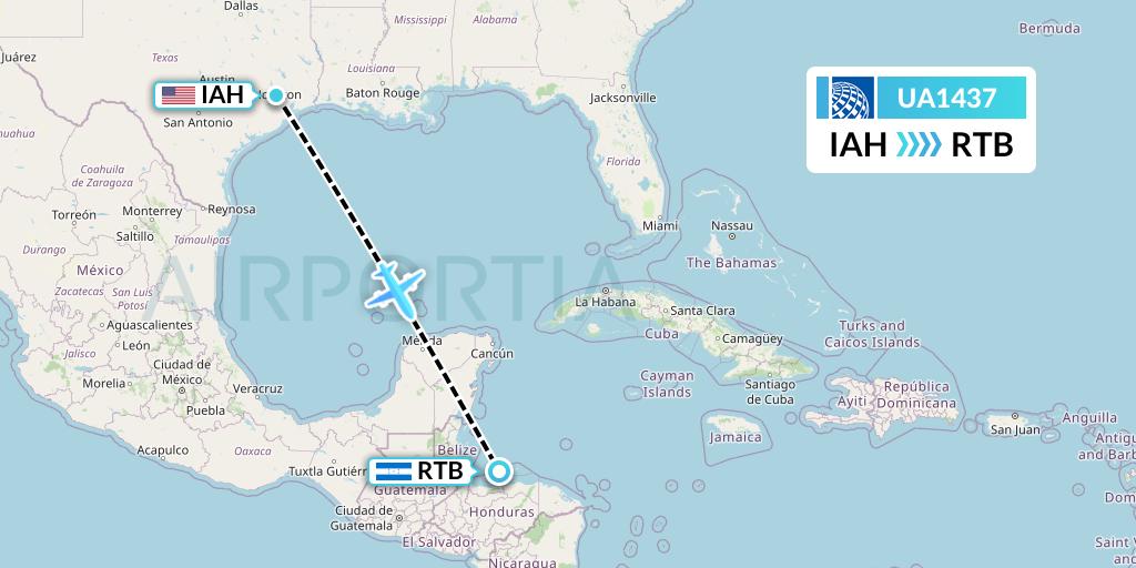 UA1437 United Airlines Flight Map: Houston to Roatan