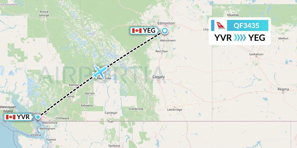 QF3435 Qantas Flight Map: Vancouver to Edmonton