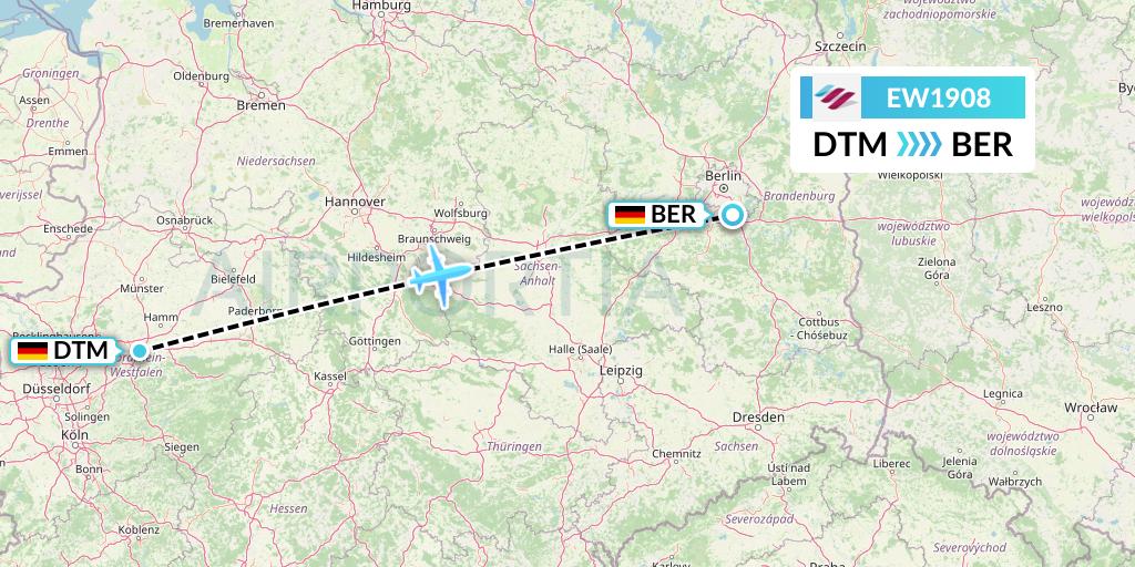 EW1908 Eurowings Flight Map: Dortmund to Berlin