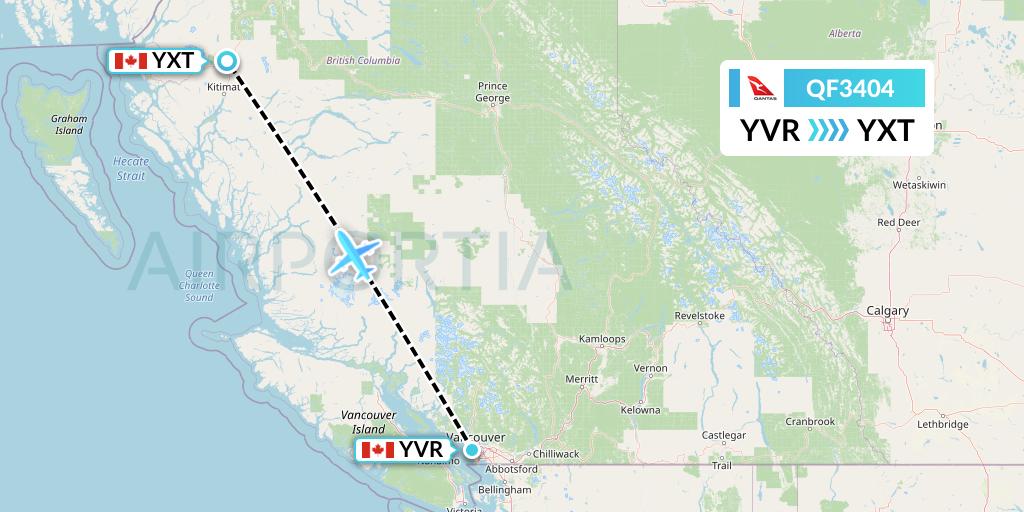 QF3404 Qantas Flight Map: Vancouver to Terrace