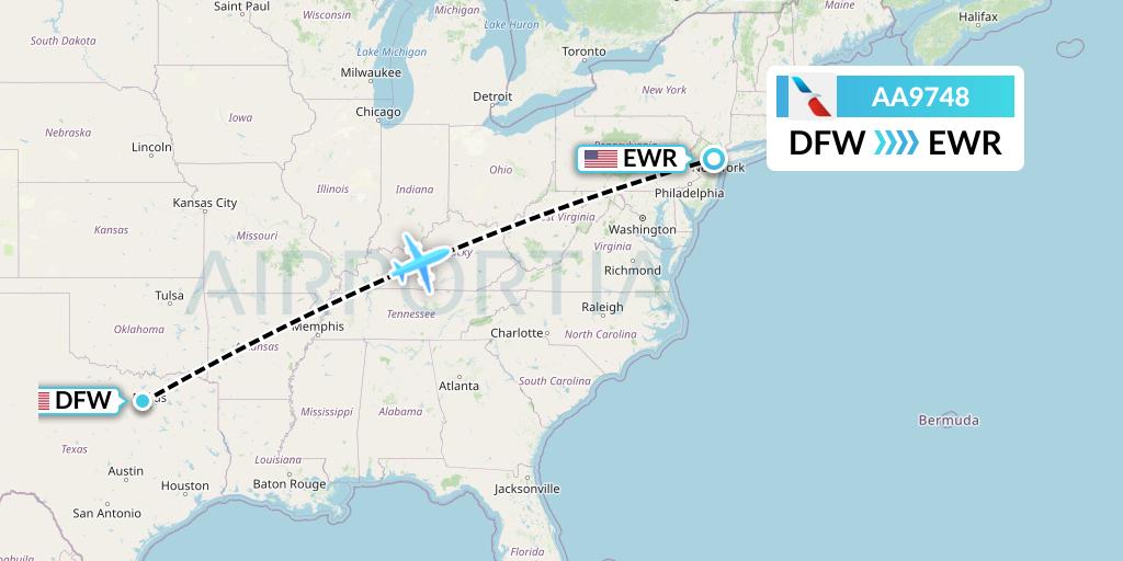 AA9748 American Airlines Flight Map: Dallas to New York
