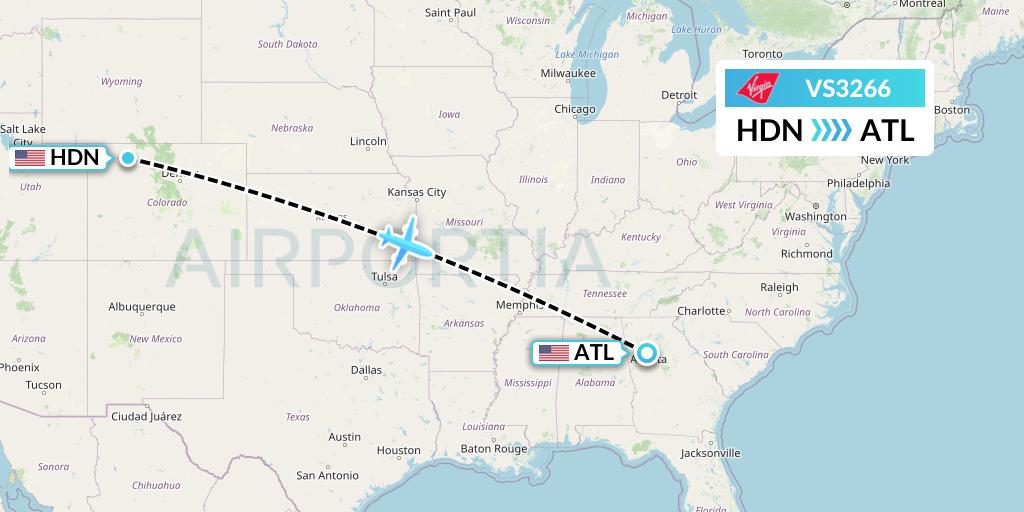 VS3266 Virgin Atlantic Airways Flight Map: Hayden to Atlanta