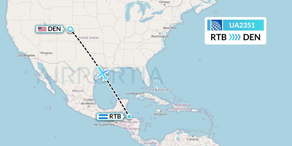 UA2351 United Airlines Flight Map: Roatan to Denver