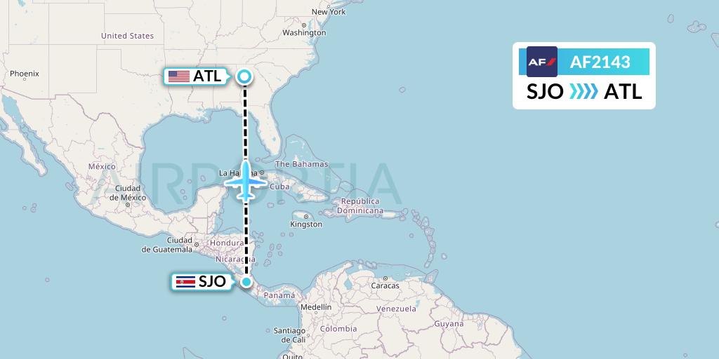 AF2143 Air France Flight Map: San Jose to Atlanta