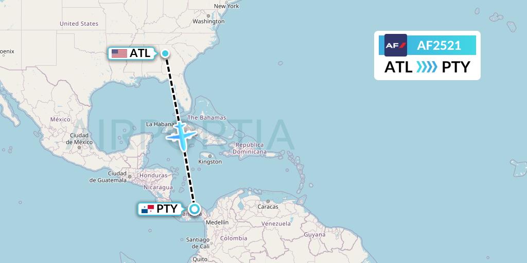 AF2521 Air France Flight Map: Atlanta to Panama City