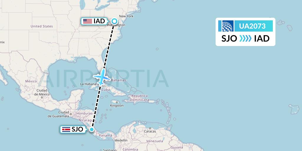 UA2073 United Airlines Flight Map: San Jose to Washington