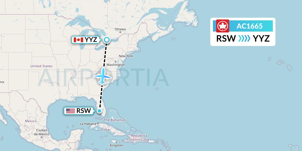 AC1665 Air Canada Flight Map: Fort Myers to Toronto