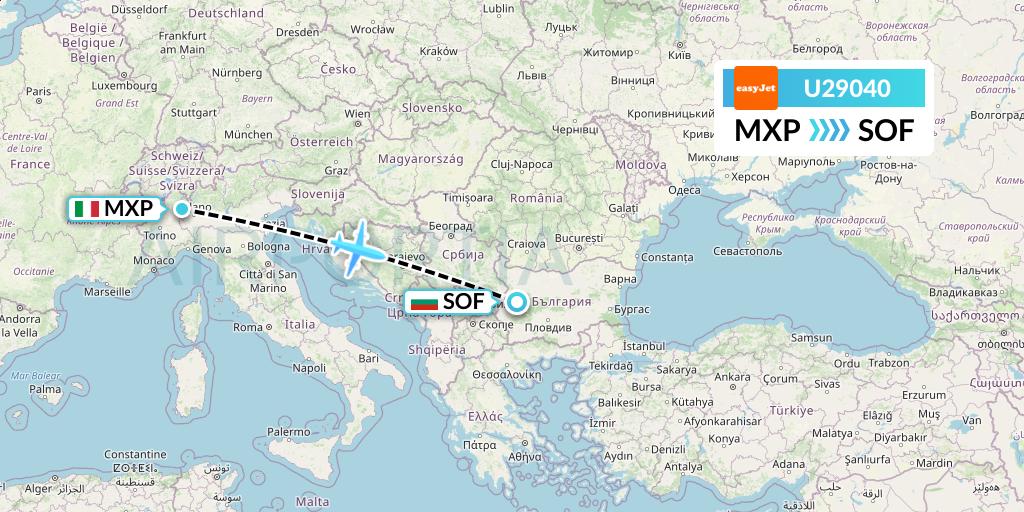 U29040 EasyJet Flight Map: Milan to Sofia