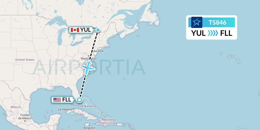TS846 Air Transat Flight Map: Montreal to Fort Lauderdale