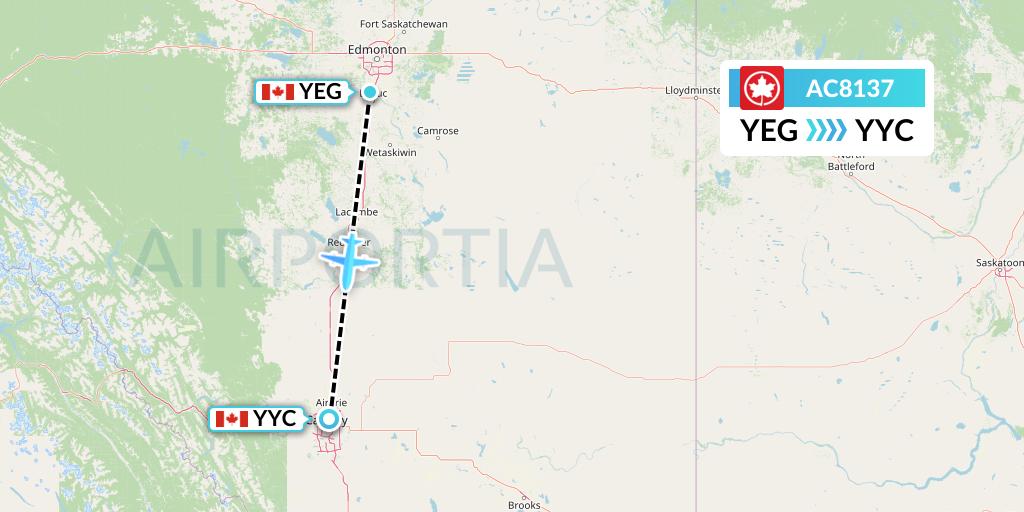 AC8137 Air Canada Flight Map: Edmonton to Calgary