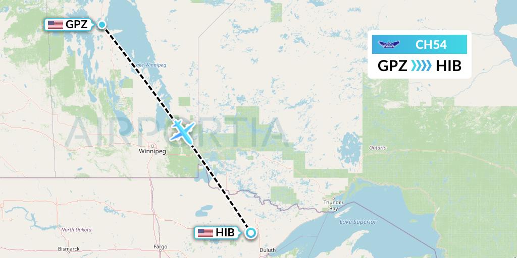 CH54 Bemidji Airlines Flight Map: Grand Rapids to Hibbing