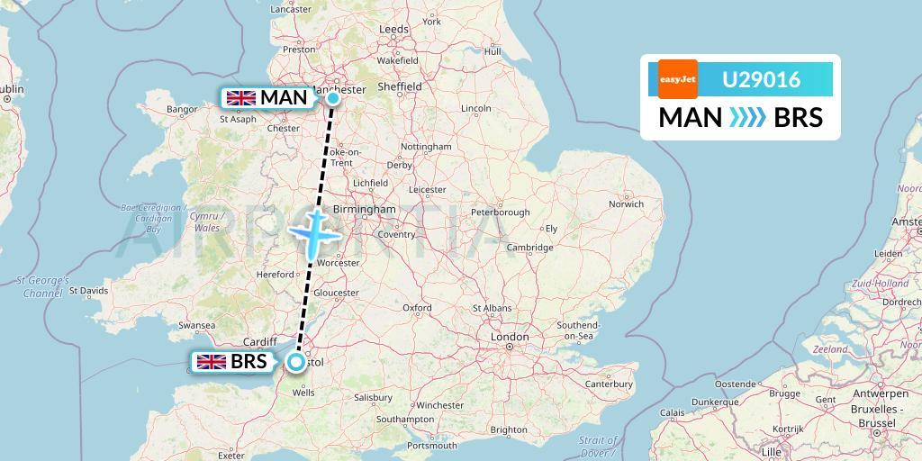 U29016 EasyJet Flight Map: Manchester to Bristol