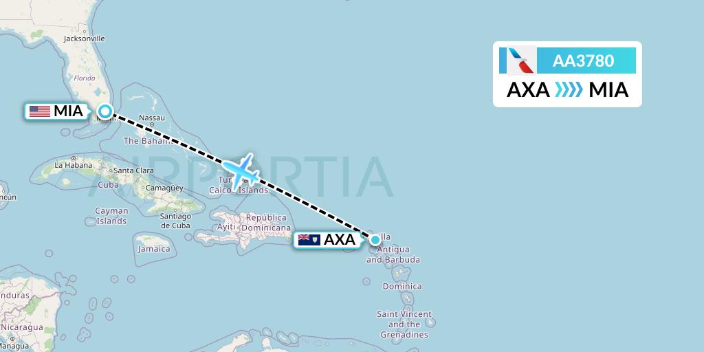 AA3780 American Airlines Flight Map: The Valley to Miami