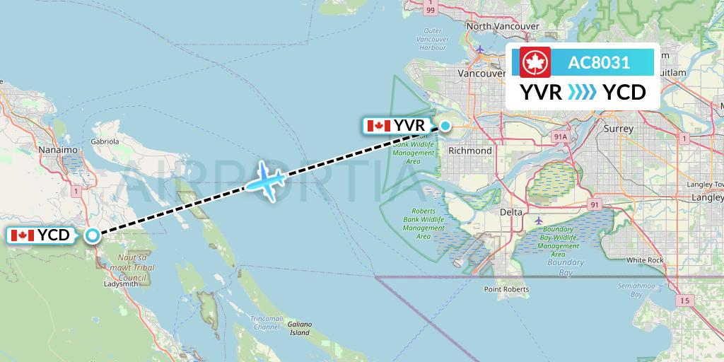 AC8031 Air Canada Flight Map: Vancouver to Nanaimo