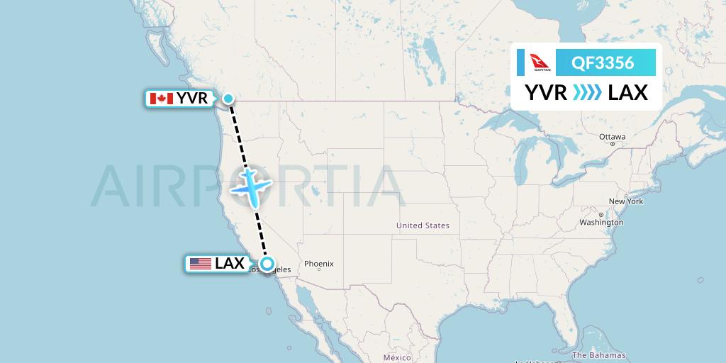 QF3356 Qantas Flight Map: Vancouver to Los Angeles