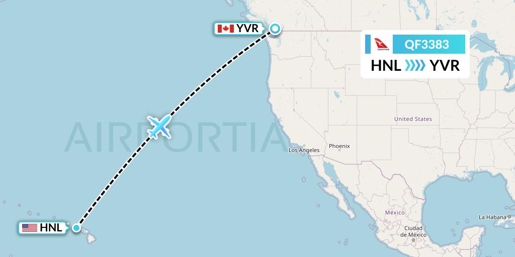 QF3383 Qantas Flight Map: Honolulu to Vancouver