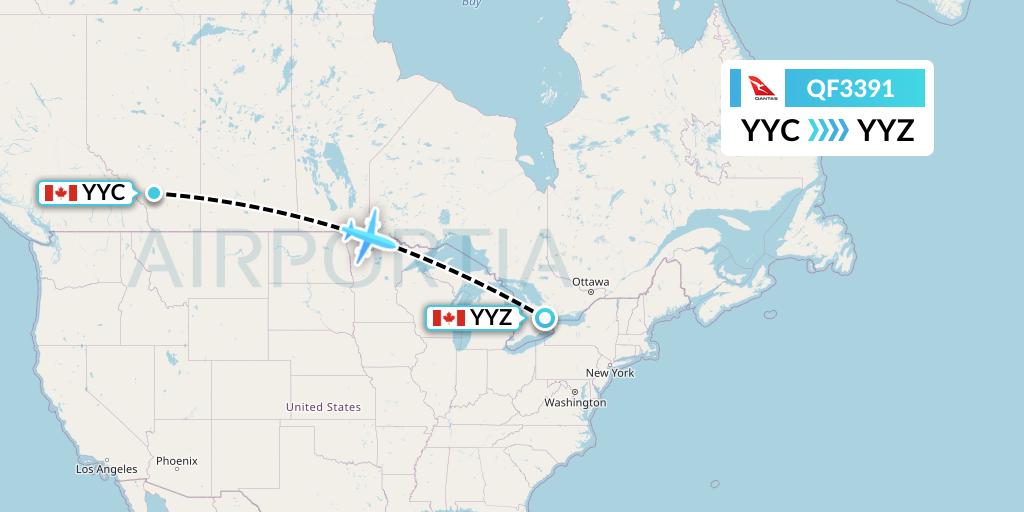 QF3391 Qantas Flight Map: Calgary to Toronto