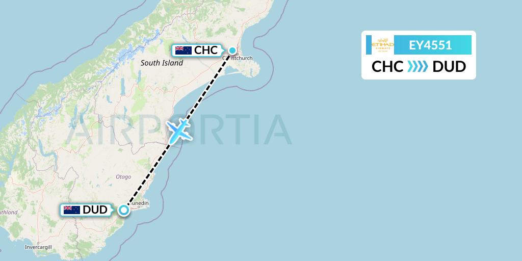 EY4551 Etihad Airways Flight Map: Christchurch to Dunedin