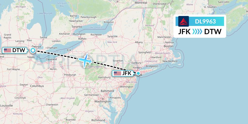 DL9963 Delta Air Lines Flight Map: New York to Detroit